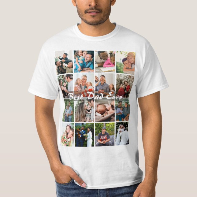 Bästa pappa någonsin 16 Bildcollage Personlig far T Shirt (Framsida)