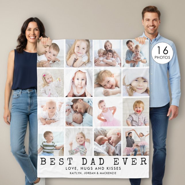 BÄSTA PAPPA NÅGONSIN 16 Fotokollage Vitt Fleecefilt (Skapare uppladdad)