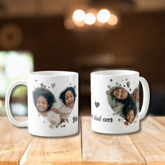 Bästa pappa någonsin, 2 anpassningsbars hjärtfoton kaffemugg