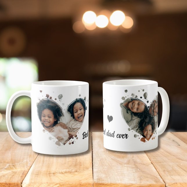 Bästa pappa någonsin, 2 anpassningsbars hjärtfoton kaffemugg (Skapare uppladdad)