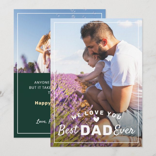 Bästa Pappa någonsin 2-fotoklass Grönt Fars dag Julkort (Fram/baksida)