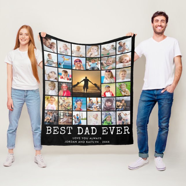 BÄSTA PAPPA NÅGONSIN 33 Foto Collage Din Text & Fä Fleecefilt (På plats)