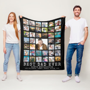 BÄSTA PAPPA NÅGONSIN 39 Fotokollage Din Text och F Fleecefilt