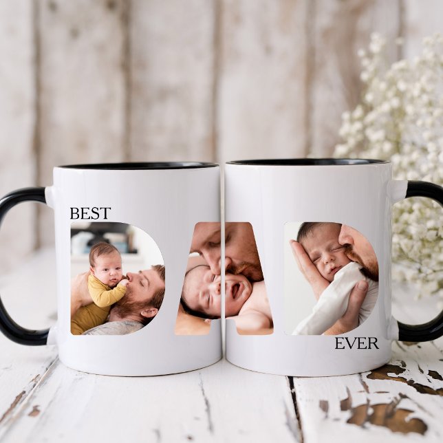 Bästa Pappa Någonsin 3 Foto Minimalistisk Mugg (Skapare uppladdad)