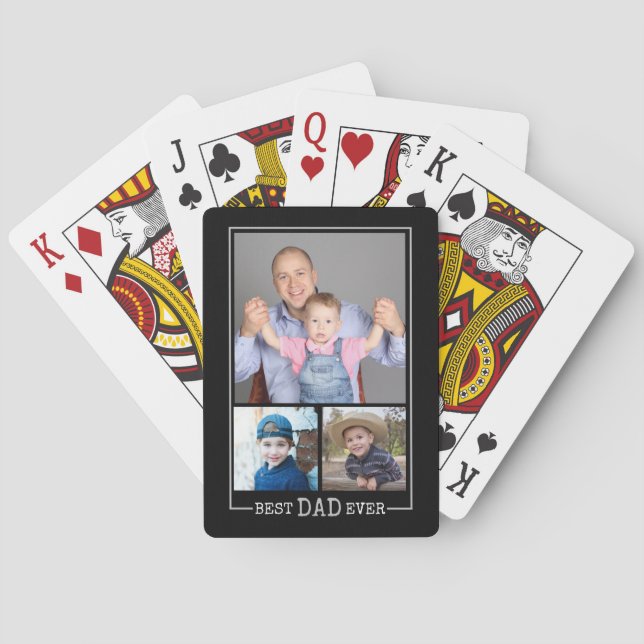 Bästa Pappa någonsin, 3 fotokollage svart Casinokort (Baksidan)
