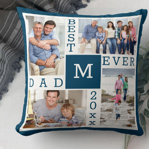 Bästa Pappa någonsin 4-foto Collage Blue White M Kudde