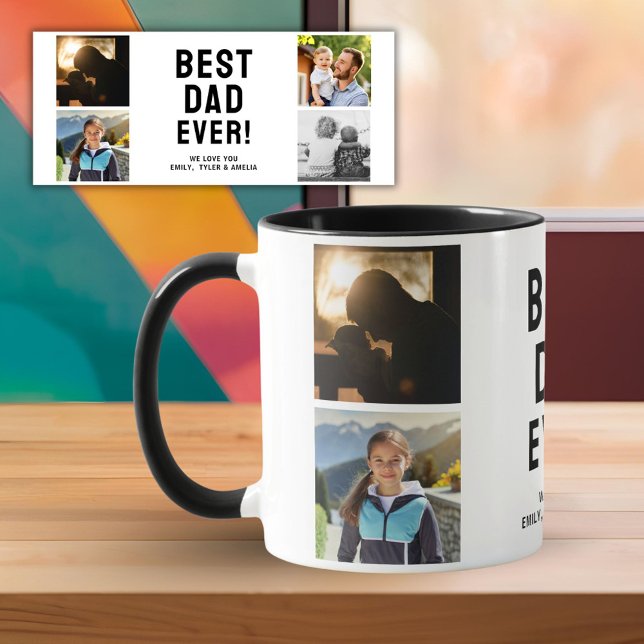 Bästa Pappa någonsin, 4 fotokollage svart Mugg (Skapare uppladdad)