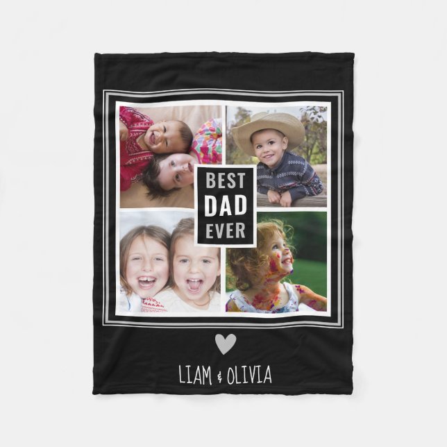 Bästa Pappa någonsin 4 fotokollage svartvitt Fleecefilt (Framsidan)