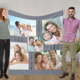 Bästa Pappa någonsin, 5 fotokollage Grått Fleecefilt