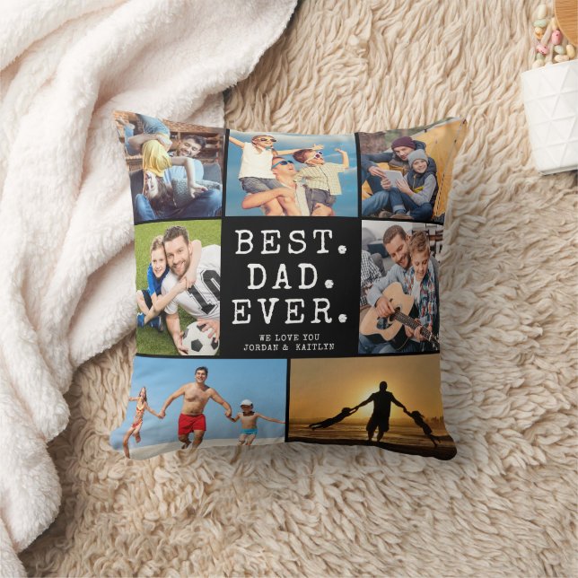BÄSTA PAPPA NÅGONSIN 7 Foto Collage Din Färg Kudde (Filt)