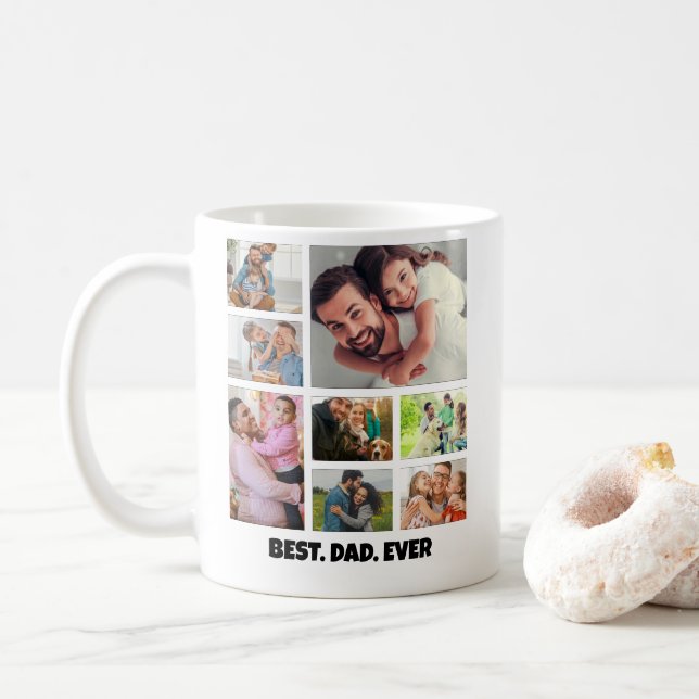 Bästa pappa någonsin – 8 fotosammanställningsram m kaffemugg (Med munk)
