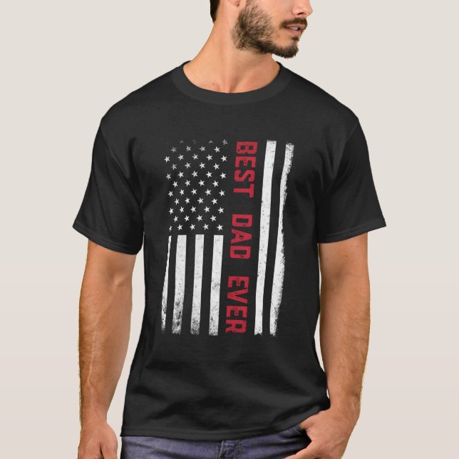 Bästa Pappa någonsin Amerikanska Flagga USA 4:e ju T Shirt (Framsida)