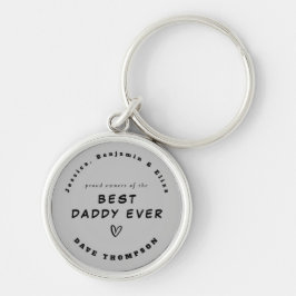 Bästa pappa någonsin Anpassade namn Black Grått Rund Silverfärgad Nyckelring