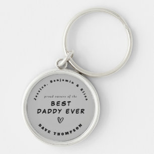Bästa pappa någonsin Anpassade namn Black Grått Rund Silverfärgad Nyckelring