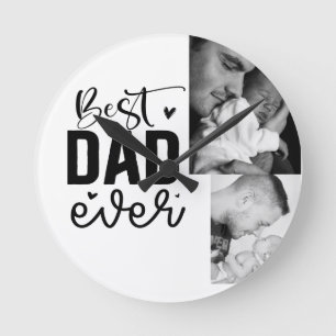 Bästa Pappa någonsin Anpassningsbar 2-fotokollage Rund Klocka