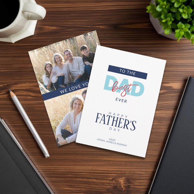 Bästa pappa någonsin Blå Glad fadersdag Foto Kort (Skapare uppladdad)