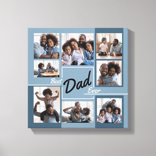 Bästa Pappa någonsin Blue Photo Collage Far's Day Canvastryck (Framsida)