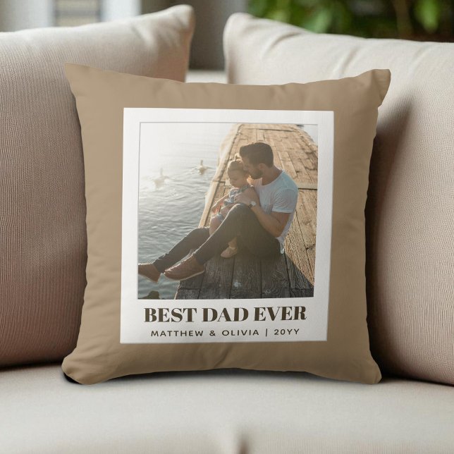 Bästa pappa någonsin Brun Modern Minimalistisk Uni Kudde (Best Dad Ever Brown Modern Minimalist Unique Photo Throw Pillow)