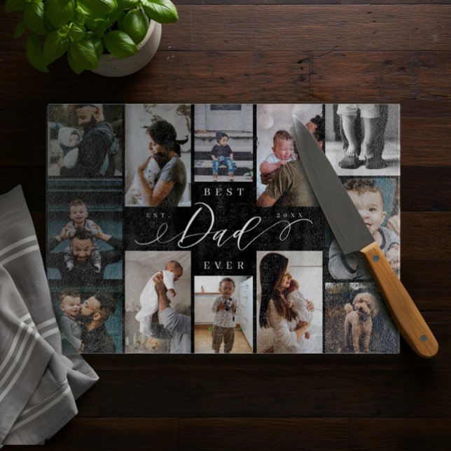 Bästa Pappa någonsin | Fars dag 12 Fotokollage (Best Dad Ever | Father's Day 12 Photo Collage Cutting Board)