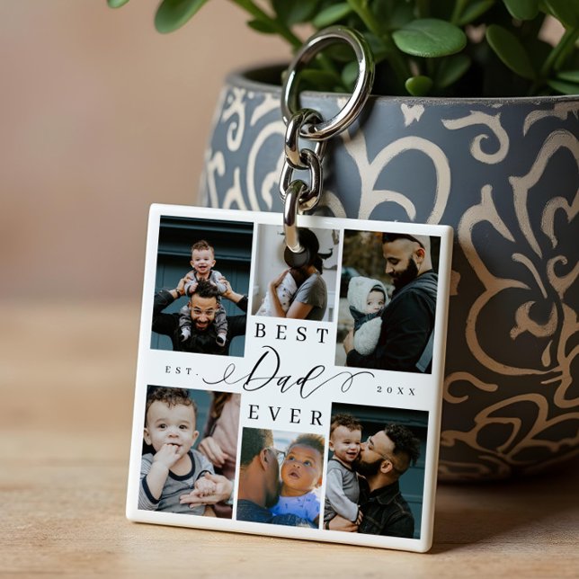 Bästa Pappa någonsin | Fars dag 6 Fotokollage (Best Dad Ever | Father's Day 6 Photo Collage Keychain)