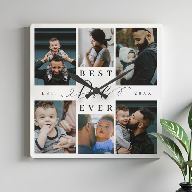 Bästa Pappa någonsin | Fars dag 6 Fotokollage Fyrkantig Klocka (Best Dad Ever | Father's Day 6 Photo Collage Square Wall Clock)