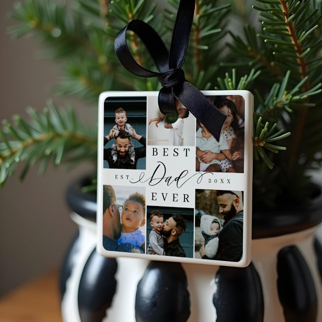 Bästa Pappa någonsin | Fars dag 6 Fotokollage Julgransprydnad Keramik (Best Dad Ever | Father's Day 6 Photo Collage Ceramic Ornament)