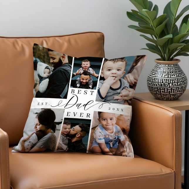 Bästa Pappa någonsin | Fars dag 8 Fotokollage Kudde (Best Dad Ever | Father's Day 8 Photo Collage Throw Pillow)