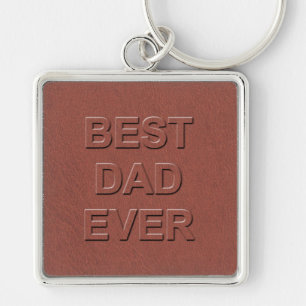 Bästa Pappa någonsin Fars dag Faux Brown Leather G Fyrkantig Silverfärgad Nyckelring
