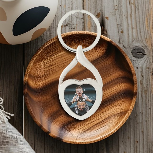Bästa pappa någonsin Fars dag-present Personlig fo Twisted Heart Silverfärgad Nyckelring (Best Dad Ever Father's Day Gift Personalized Photo Keychain)