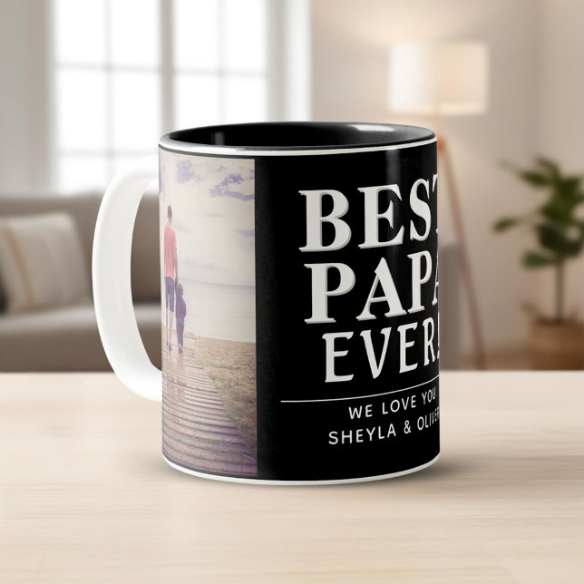 Bästa Pappa någonsin Far's Day 2 Photo Collage Bla Två-Tonad Mugg (Skapare uppladdad)