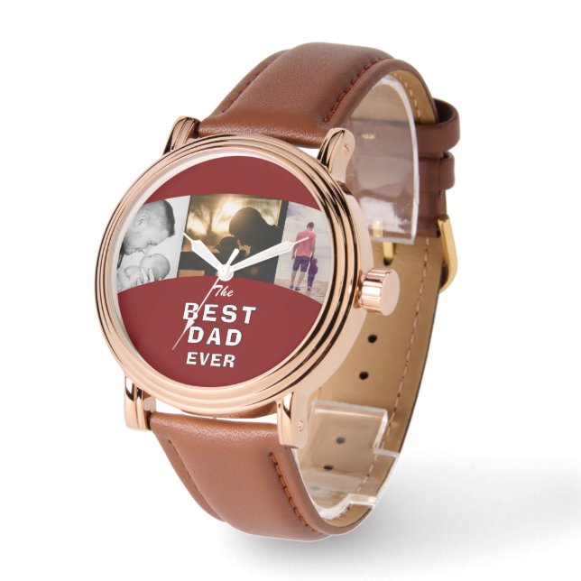Bästa Pappa någonsin Far's Day 3 Photo Collage Armbandsur (Vinkel)