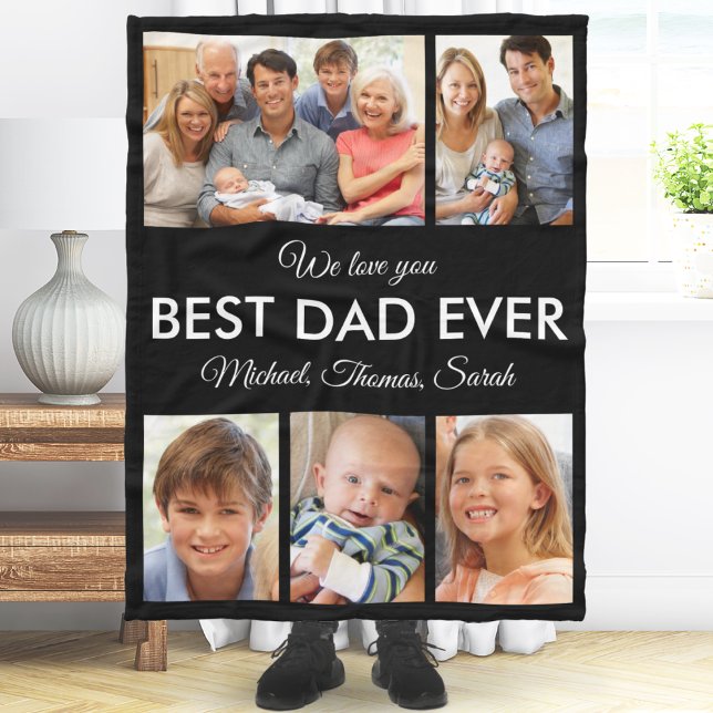 Bästa pappa någonsin Foto Collage Fars dag Fleecefilt (Best Dad Ever Photo Collage Fathers Day Fleece Blanket)