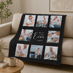 Bästa pappa någonsin foto collage svart vitt far fleecefilt