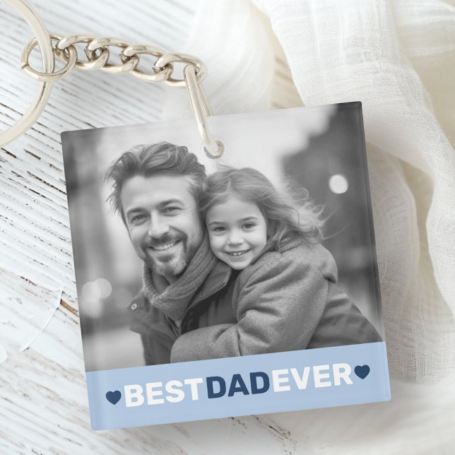 Bästa pappa någonsin-fotohjärtan blått fars dag (Best dad ever photo hearts blue fathers day keychain)