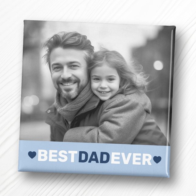 Bästa pappa någonsin-fotohjärtan blått fars dag magnet (Best dad ever photo hearts blue fathers day magnet)