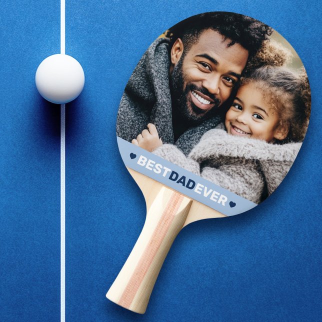 Bästa pappa någonsin-fotohjärtan blått fars dag pingisracket (Best dad ever photo hearts blue fathers day ping pong paddle)