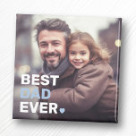Bästa pappa någonsin-fotohjärtan fars dag magnet<br><div class="desc">Fridge med anpassningsbarnas foto och texten "Bästa pappa någonsin" som ett vitt och ljusblått överlägg i grund lämnat hörn.</div>