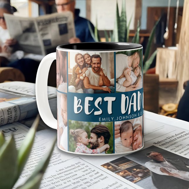 Bästa pappa någonsin fotokollage fadersdagspresent Två-Tonad mugg (Skapare uppladdad)