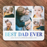 Bästa Pappa någonsin-fotokollage Musmatta<br><div class="desc">Anpassningsbar pappa mousserande med 5 söta bilder av honom och barnen,  ord "BEST PAPPA EVER" i ett modernt,  blått övertoningsteckensnitt och barnen namn.</div>