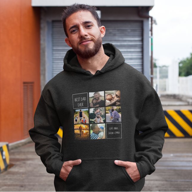 Bästa pappa någonsin-fotokollage och mörk-grått hoodie (Skapare uppladdad)