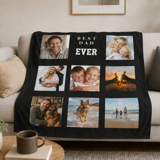 Bästa pappa någonsin fotokollage svart far fleecefilt (Skapare uppladdad)
