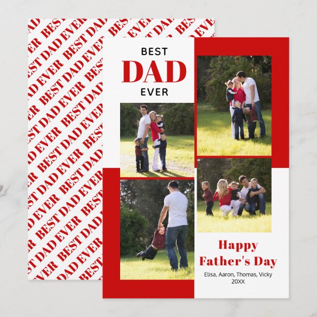 Bästa Pappa någonsin fyra foton röd Fars dag (Fram/baksida)