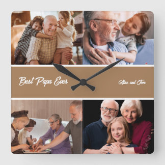 Bästa Pappa någonsin Grandfather 4 Photo Collage Fyrkantig Klocka