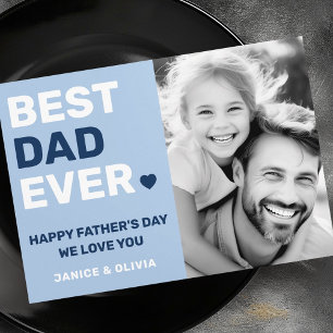 Bästa pappa någonsin, hjärtblått fars dag-foto julkort