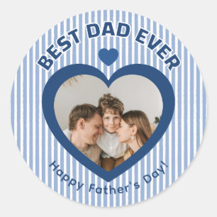 Bästa pappa någonsin Hjärtfoto Kort Minimalistisk  Runt Klistermärke
