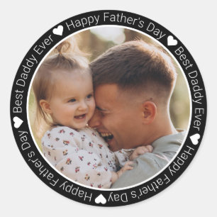 Bästa pappa någonsin, lycklig fars dag fotosvart runt klistermärke