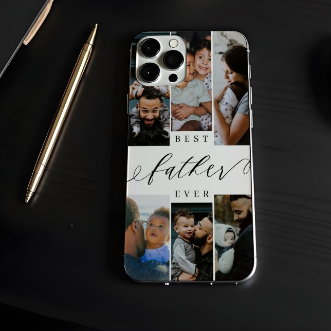 Bästa pappa någonsin manus Fars dag fotokollage (Best Father Ever Script Father's Day Photo Collage Case-Mate iPhone Case)