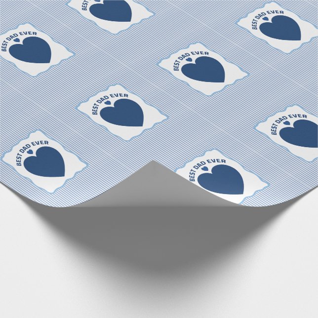 Bästa pappa någonsin marinblå hjärtstrippad mönste presentpapper (Hörn)
