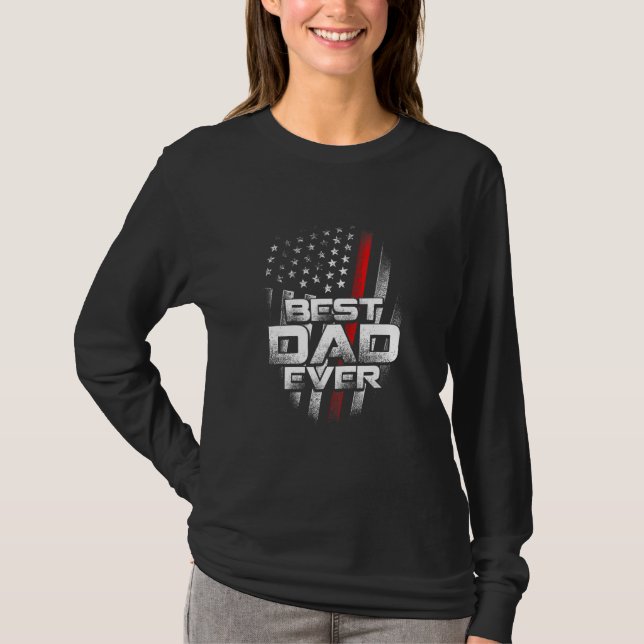 Bästa Pappa någonsin med Thin Red Line Fireman Fla T Shirt (Framsida)