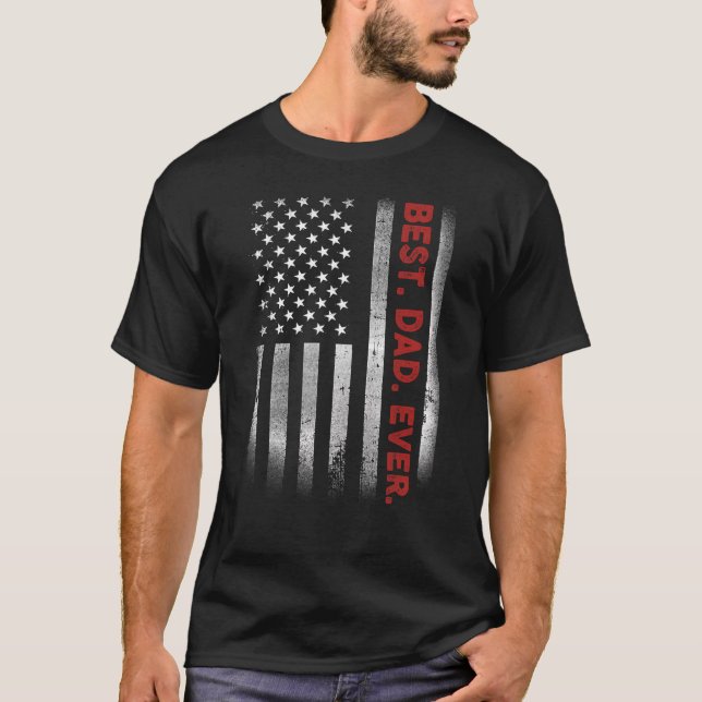 Bästa Pappa någonsin med USA:s amerikanska Flagga  T Shirt (Framsida)